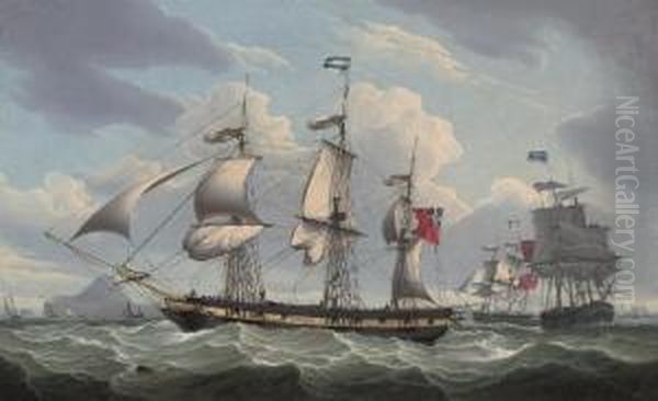 Ships Of The John Gladstone & Company Fleet, Possibly Off Hong Kong Oil Painting by Robert Salmon