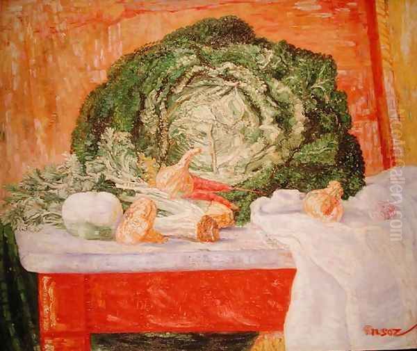 Curly Cabbage Oil Painting by James Ensor