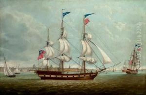 A British Armed Merchantman In The Mersey Off Liverpool Oil Painting by Robert Salmon