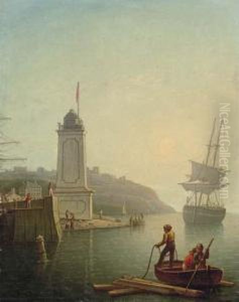 A Trading Brig Aground Off The North Shields Lighthouse,tynemouth Oil Painting by Robert Salmon