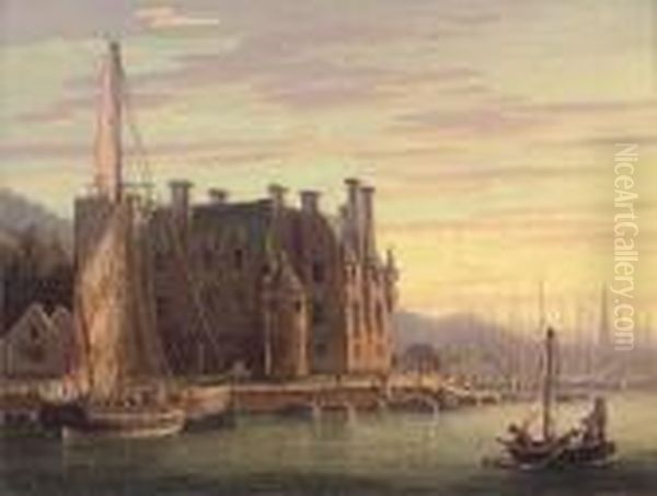 Newark Castle With A Distant View Of Port Glasgow Oil Painting by Robert Salmon