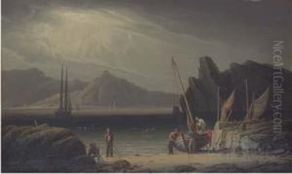 View Of The Firth Of Clyde Downstream From Greenock Oil Painting by Robert Salmon