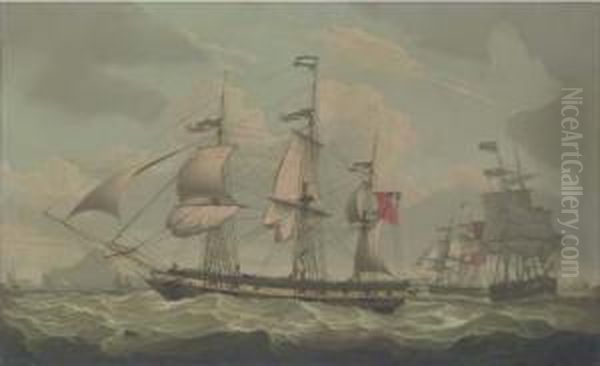 A Ship In Four Positions In The Clyde With A View Of Arran Off Tothe Left Oil Painting by Robert Salmon