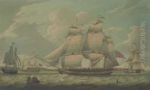 A Ship In Three Positions In The Mersey Estuary Oil Painting by Robert Salmon