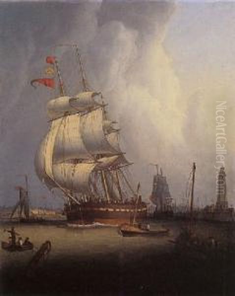 Ships Leaving Boston Harbor Oil Painting by Robert Salmon