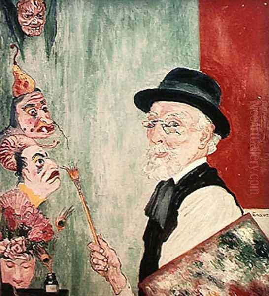 Self Portrait with Masks. 1936 Oil Painting by James Ensor