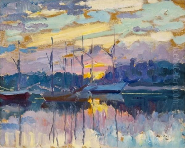 Auringonlasku Paraisilla Oil Painting by Santeri Salokivi