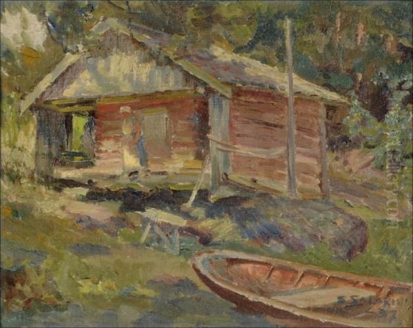 Kesapaivakuistilla. Oil Painting by Santeri Salokivi