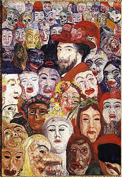 My Portrait Surrounded by Masks, 1899 Oil Painting by James Ensor