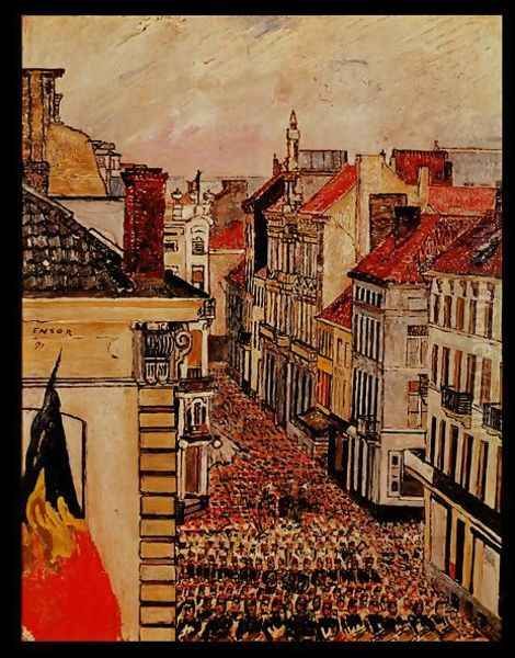 Music in the Streets of Flanders, 1891 Oil Painting by James Ensor