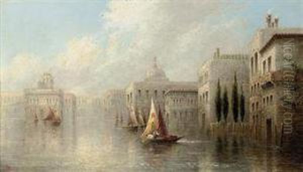 Boats On A Venetian Canal Oil Painting by James Salt