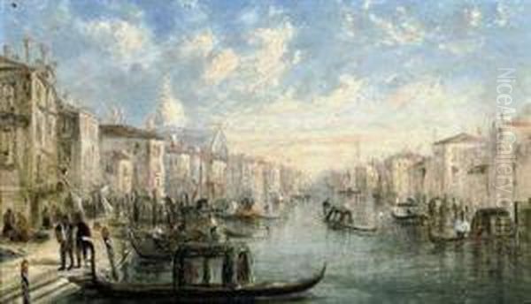 Gondolas On The Grand Canal, Venice Oil Painting by James Salt