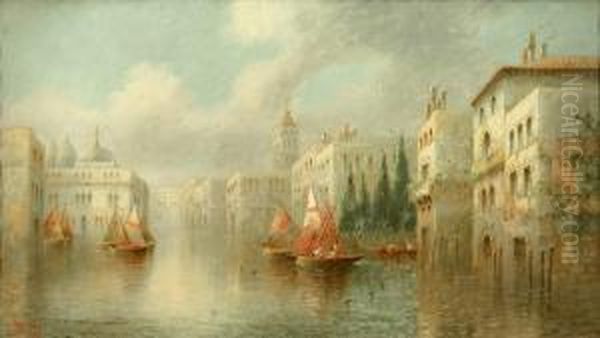 A Venetian Canal Scene Oil Painting by James Salt