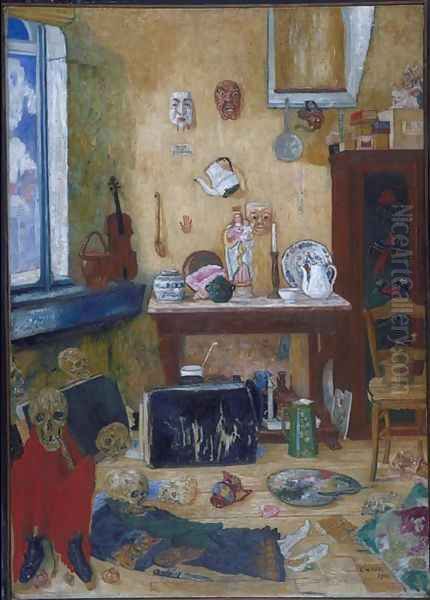 Skeletons in the Studio Oil Painting by James Ensor