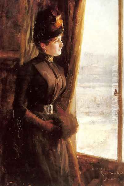 A Portrait of Madame Vallery-Radot Oil Painting by Albert Edelfelt