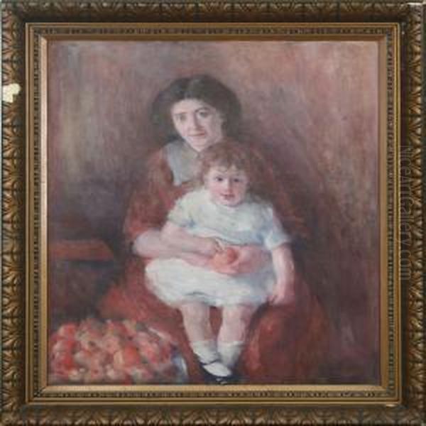 Portrait Of Mother Andchild Oil Painting by Edvard Anders Saltoft