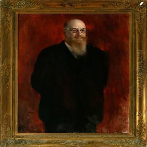 Portrait Of The Former Danish Pm Thorvald Stauning. Signed Saltoft Oil Painting by Edvard Anders Saltoft