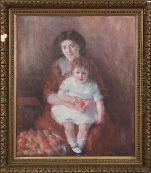 Portrait Of Mother And Child Oil Painting by Edvard Anders Saltoft