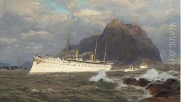 The Kaiser's Yacht Hohenzollern Under Escort On A Summer Cruise In Northern Waters Oil Painting by Carl Saltzmann