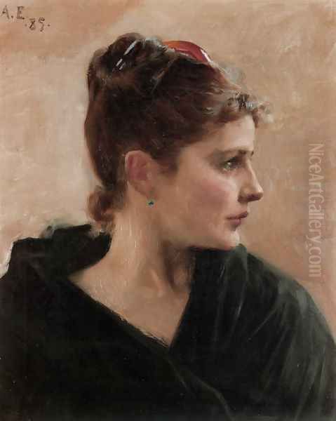 Naisen Pää (Portrait of a Young Lady) Oil Painting by Albert Edelfelt