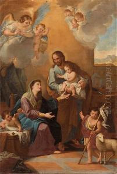 La Sacra Famiglia Con San Giovannino E Angeli Oil Painting by Mariano Salvador Maella