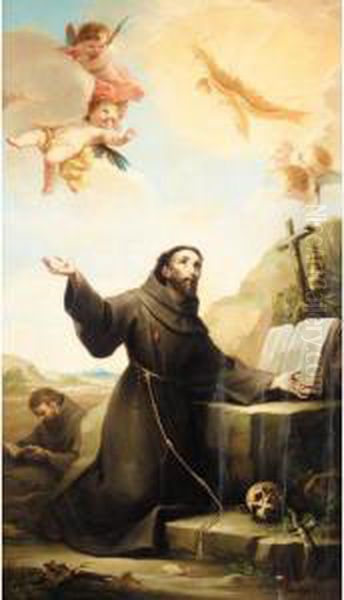 Saint Francis Of Assisi Receiving The Stigmata Oil Painting by Mariano Salvador Maella