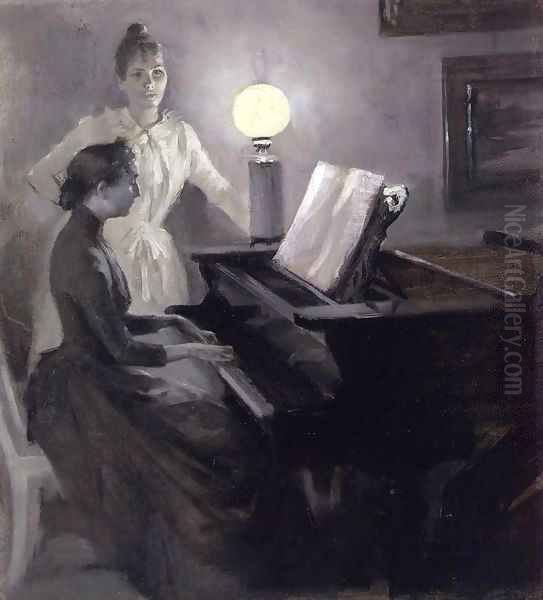 At the Piano Oil Painting by Albert Edelfelt