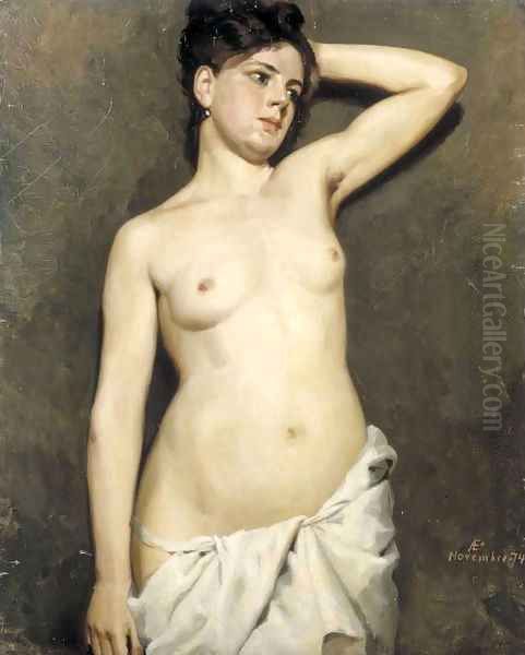 Female model academic study Oil Painting by Albert Edelfelt