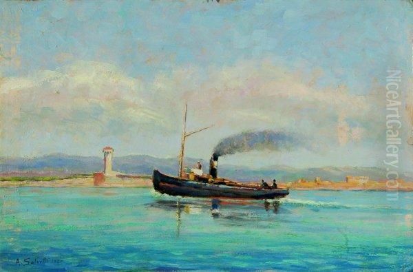 Costatoscana Con Vaporetto Oil Painting by Antonio Salvetti