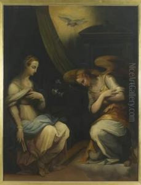 L'annonciation Oil Painting by Rancesco De' Rossi (see Salviati, Cecchino Del)