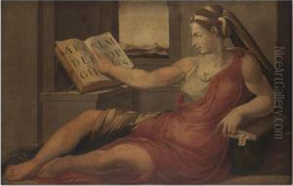 A Personification Of Grammar Oil Painting by Rancesco De' Rossi (see Salviati, Cecchino Del)