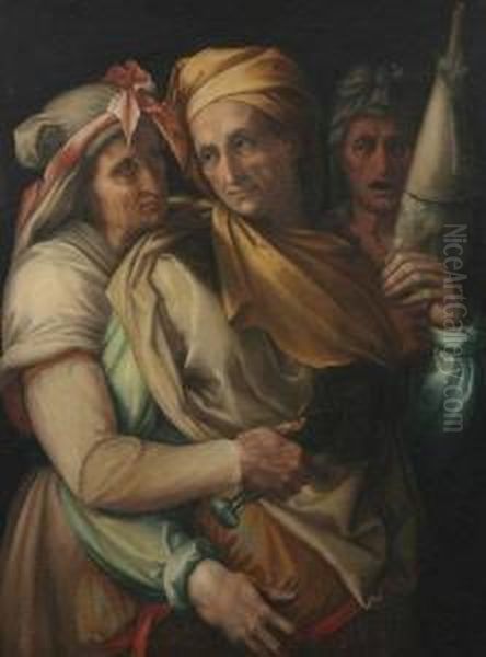 The Three Fates Oil Painting by Rancesco De' Rossi (see Salviati, Cecchino Del)