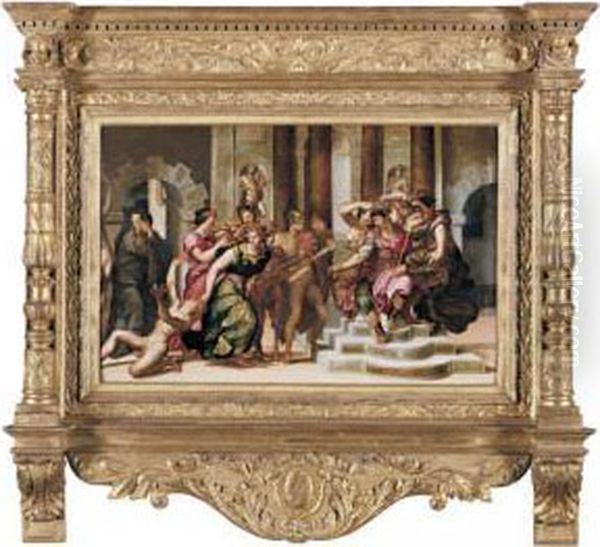 The Calumny Of Apelles Oil Painting by Rancesco De' Rossi (see Salviati, Cecchino Del)