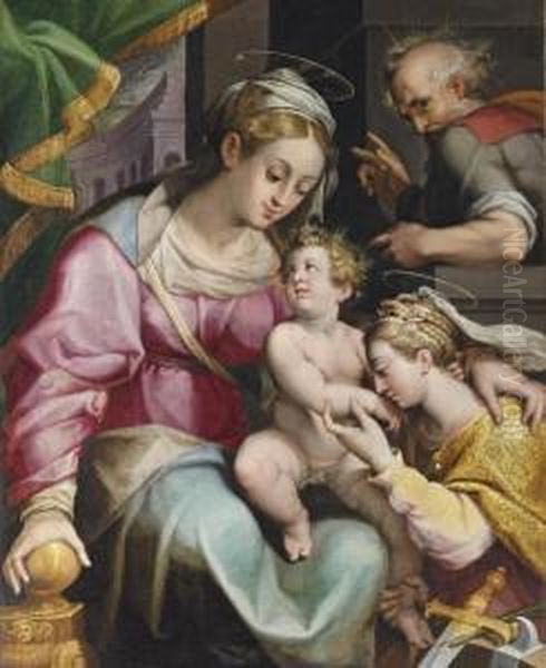 The Holy Family With Saint Catherine Of Alexandria Oil Painting by Orazio Samacchini