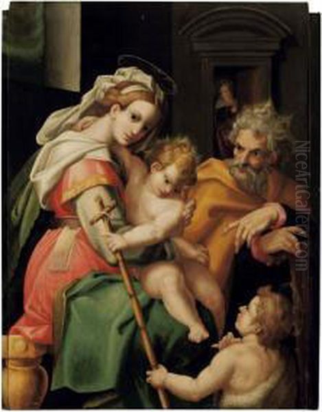 Sacra Famiglia Con San Giovannino Oil Painting by Orazio Samacchini