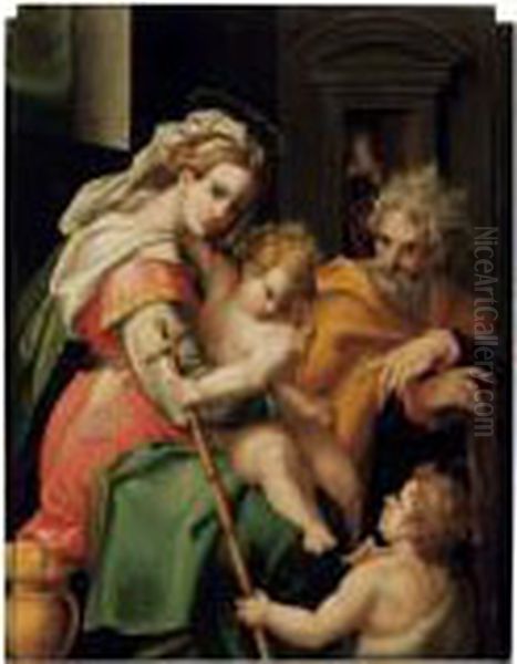 Sacra Famiglia Con San Giovannino Oil Painting by Orazio Samacchini