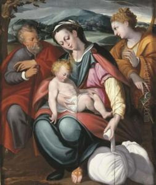 The Holy Family With Saint Catherine In A Landscape Oil Painting by Orazio Samacchini