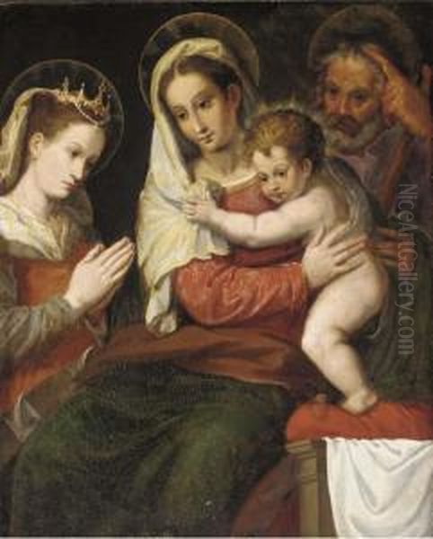 The Holy Family With Saint Catherine Oil Painting by Orazio Samacchini