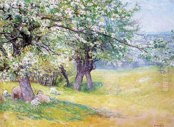 Sheep under the Apple Blossoms Oil Painting by John Joseph Enneking