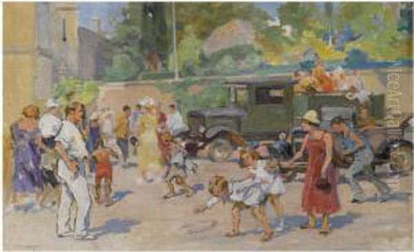 Summer Street Scene Oil Painting by Nikolai Semenovich Samokish