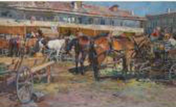 Resting The Horses Oil Painting by Nikolai Semenovich Samokish