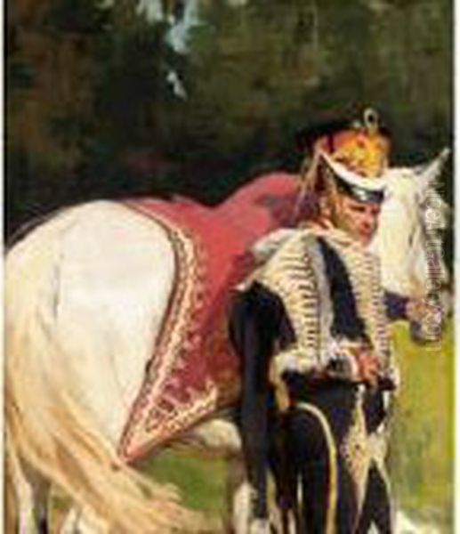 Officer Of The Life Guards Hussar Regiment Oil Painting by Nikolai Semenovich Samokish