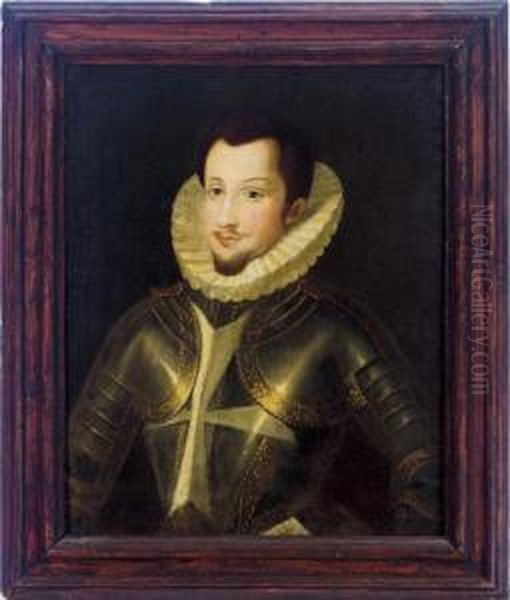 Portrait Of A Knight Of Malta, Half Length, Wearing Armor Oil Painting by Alonso Sanchez Coello