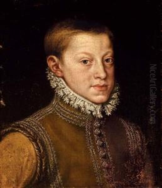 Portrait Of Archduke Rudolph Ii, Holy Roman Emperor, As A Boy, Bust-length Oil Painting by Alonso Sanchez Coello