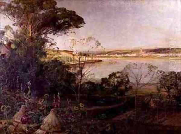 A Sunlit Haven Oil Painting by Sir Alfred East