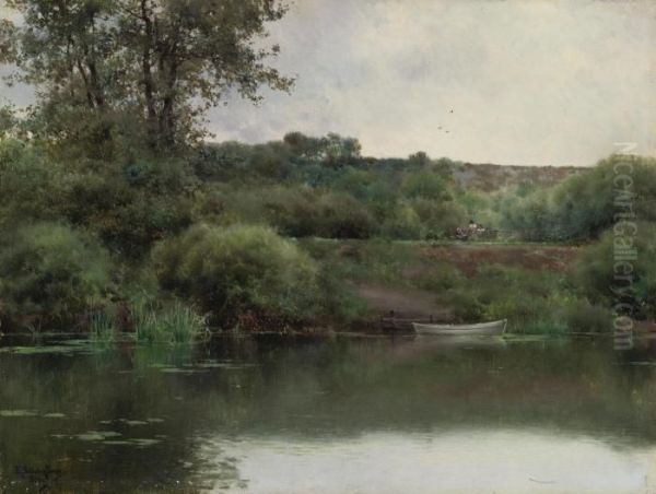 A Riverbank In Poissy Oil Painting by Emilio Sanchez-Perrier