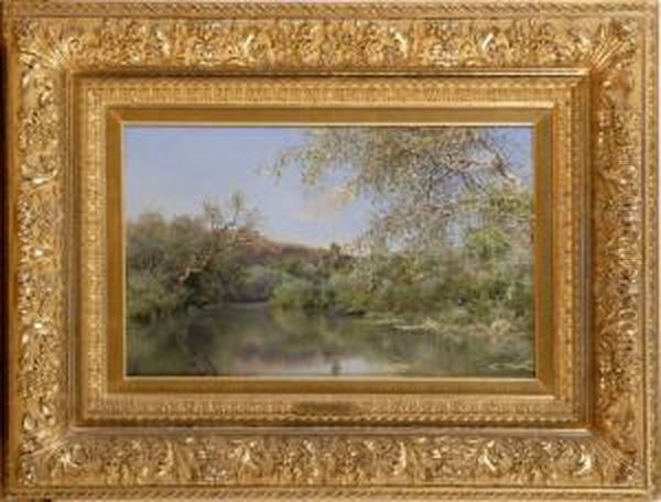 Landscape With Man Fishing Oil Painting by Emilio Sanchez-Perrier