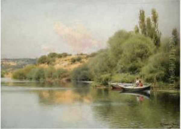 Remando En El Rio (rowing On The River) Oil Painting by Emilio Sanchez-Perrier