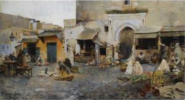 Market In Tangiers Oil Painting by Emilio Sanchez-Perrier