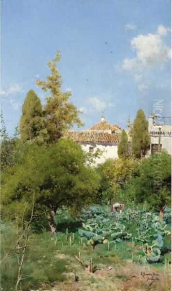 Huerta Del Retiro, Sevilla (harvesting Vegetables, Seville) Oil Painting by Emilio Sanchez-Perrier